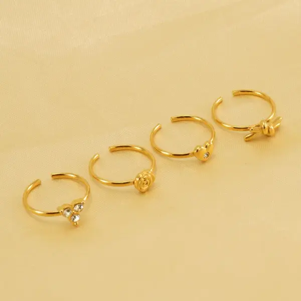 Wholesale PVD Coated 18K Gold Plated Heart Shape Knot Flower Stainless Steel Simple Style Waterproof Non Tarnish Open Ring