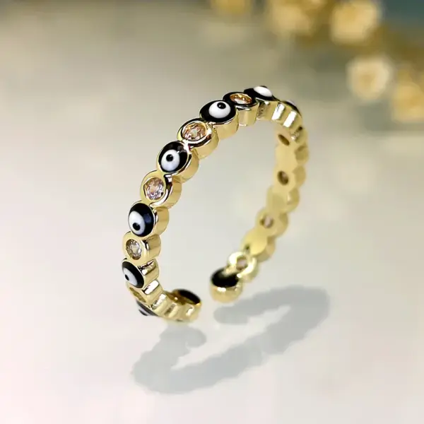 Wholesale Electroplating Golden Plated Eye Copper Fashion Enamel Rings