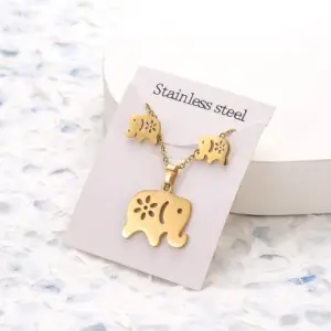 1 Set Hollow Elephant Ear Stud Necklace Set [9113-AJ0202】