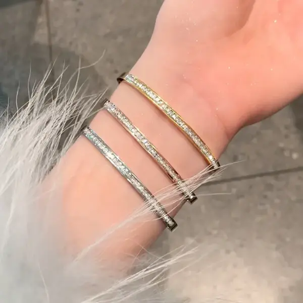 Wholesale Titanium Steel Elegant Simple Style Round Plating Inlay Zircon Bangle