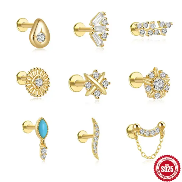 1 Piece Ear Cartilage Rings & Studs Vintage Style Geometric Solid Color 925 Sterling Silver Plating