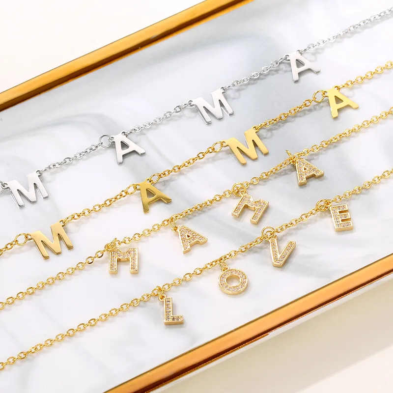 Wholesale 304 Stainless Steel Stainless Steel Letter PVD Coated 18K Gold Plated Elegant Basic Plating Gold Silver Necklace