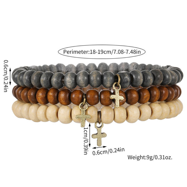 oly-87a887ef7a18ef1c1fd4f84bcc4476fe Wholesale European and American New Retro Style Wooden Beads Stacked Bracelets Men's Beaded Cross Pendant Bracelet Set Wholesale Bracelets