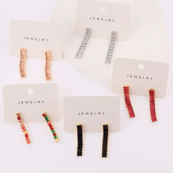 Simple Style Square Copper Earrings Tassel Zircon Copper Earrings