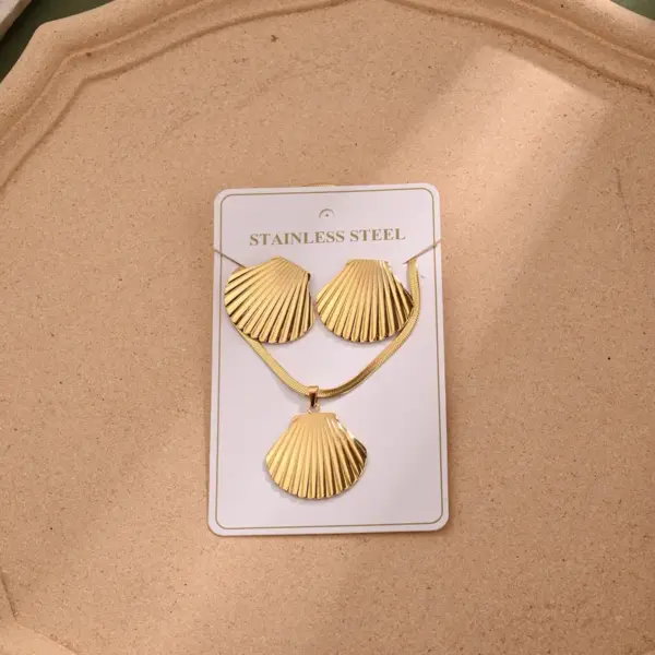 Wholesale Jewelry Casual Vacation Beach Stripe Conch Shell 304 Stainless Steel Electroplating Polishing Plating Snake Chain Jewelry Set