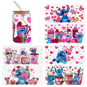 Stitch Valentine's Day Series Transparent Crystal Water Cup Waterproof Sticker suit (6 Pieces/Set)