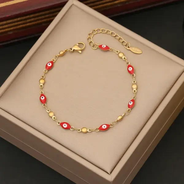 Wholesale Stainless Steel 18K Gold Plated Commute Enamel Heart Shape Eye Bracelets