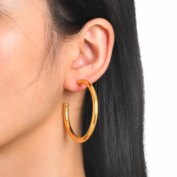 PVD Coated Real Gold Plated Circle 304 Stainless Steel Simple Style Waterproof Non Tarnish Earrings
