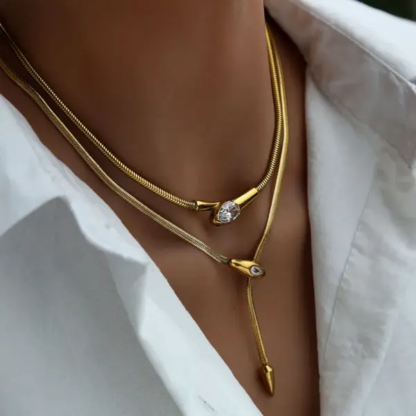 304 Stainless Steel Irregular PVD Coated Rhinestones Electroplated IG Style Basic French Style Snake Chain Lobster Trigger Clasp Closure Necklace Choker