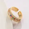 Wholesale Fashion Geometric Leaf Copper Gold Plated Zircon Open Ring 1 Piece