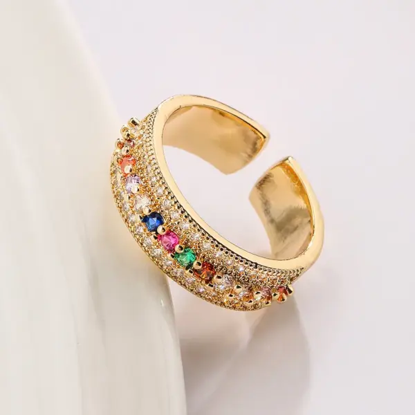 Wholesale Fashion Geometric Leaf Copper Gold Plated Zircon Open Ring 1 Piece