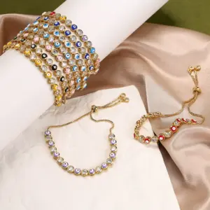 Wholesale Plated Geometric Colorful Devil's Eye Copper Fashion Enamel Copper Bracelets
