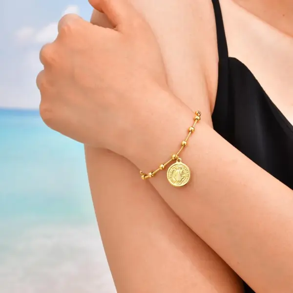 304 Stainless Steel Virgin Mary PVD Coated Real Gold Plated 18K Gold Religion Waterproof Non Tarnish Plating Separated By Bead Necklace Lobster Trier Clasp Closure Bracelets