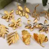 304 Stainless Steel Leaf Leaves Flower PVD Coated Real Gold Plated Modern Style Classic Style Commute Waterproof Non Tarnish Ear Studs