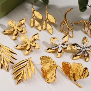 304 Stainless Steel Leaf Leaves Flower PVD Coated Real Gold Plated Modern Style Classic Style Commute Waterproof Non Tarnish Ear Studs