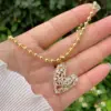 Wholesale Jewelry Retro Classic Style Heart Shape Copper Zircon 18K Gold Plated Inlay Ball Chain Twisted Rope Chain Pendant Necklace
