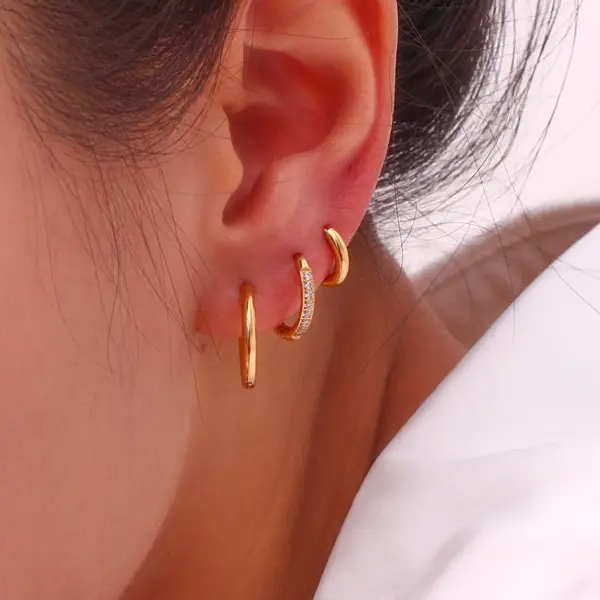 304 Stainless Steel Round PVD Coated Stone-Free 18K Gold Plated Real Gold Plated 18K Gold Classic Style Waterproof Non Tarnish Plating Earrings