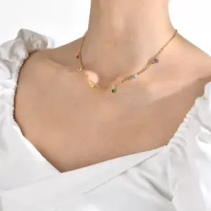 Wholesale Jewelry Simple Style Geometric 201 Stainless Steel Zircon 18K Gold Plated Plating Stainless Steel Necklaces