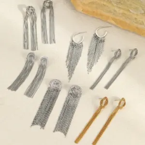 Wholesale Elegant Long Tassel Titanium Steel Earrings Women's Exaggerated Fashion Jewelry Non-fading Holiday Party Date Shopping