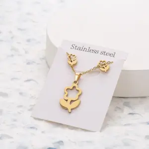 1 Set Hollow out Small Flower Ear Studs Necklace Set [B18-0403】