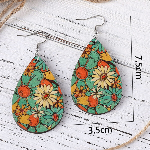 Wholesale Creative sunflower earrings double-sided wooden water drop earrings personality earrings