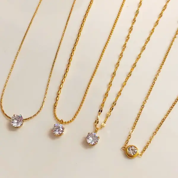 Simple Style Geometric Titanium Steel Inlay Zircon Pendant Necklace