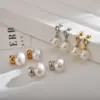 1 Pair Lady Geometric Inlay Stainless Steel Pearl Zircon Gold Plated Ear Studs