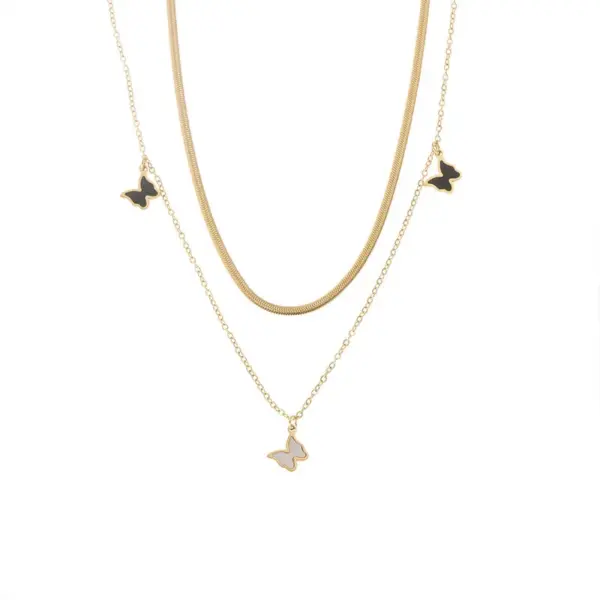 Wholesale Jewelry Retro Butterfly 304 Stainless Steel Acrylic Shell Gold Plated PVD Coated Inlaid Gold Bracelets Necklace
