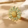 Wholesale Hot-Selling INS Style Real Gold Plated 304 Stainless Steel Furnace Electroplated Oil-Drip Daisy Open Ring Cute Vacation Style