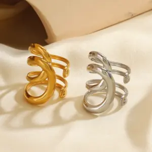 Wholesale Ion Plating (IP) 18K Gold Plated Geometric 304 Stainless Steel IG Style Simple Style Waterproof Non Tarnish Open Rings