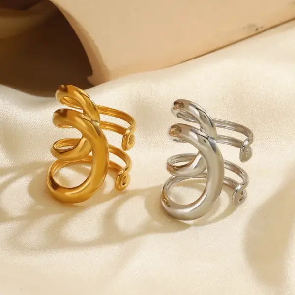 Wholesale Ion Plating (IP) 18K Gold Plated Geometric 304 Stainless Steel IG Style Simple Style Waterproof Non Tarnish Open Rings