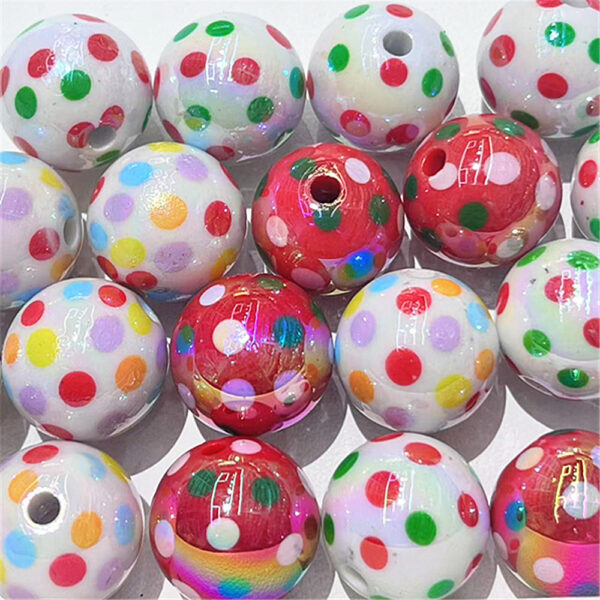 oly-87ec0c2a363c84dd683a819cb1fb72c3 Wholesale 16mm straight hole Christmas colorful polka dot beaded DIY handmade beaded pen, phone chain, keychain, car pendant, etc.
