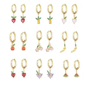 1 Pair Fashion Fruit Pineapple Watermelon Copper Inlaid Zircon Drop Earrings
