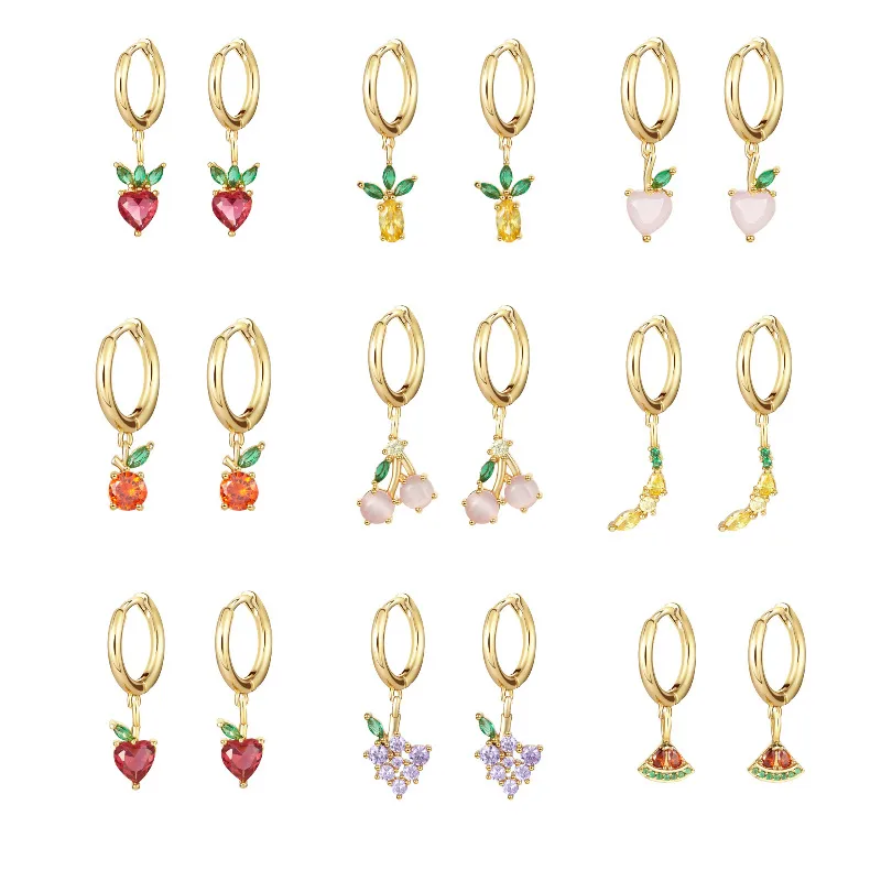 Wholesale 1 Pair Fashion Ft Pineapple Watermelon Copper Inlaid Zircon op Earrings