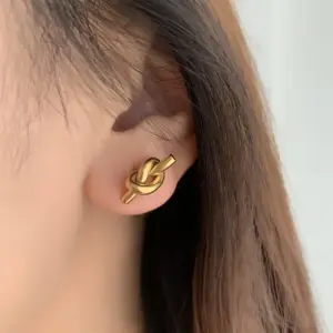 Wholesale 1 Pair Fashion Knot Titanium Steel Plating Ear Studs