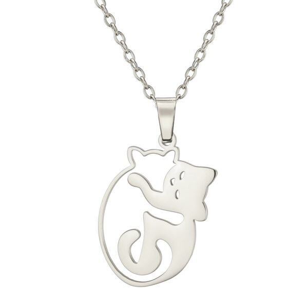 Wholesale Personality Cute Trendy Fashion Kitten Pendant Necklace 304 Stainless Steel Cartoon Cute Necklace