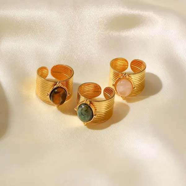 Wholesale Jewelry Retro Geometric 304 Stainless Steel PVD Coated Irregular Open Ring