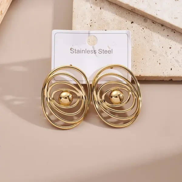 Wholesale PVD Coated Real Gold Plated 18K Gold Round Leaves Eye 304 Stainless Steel Casual Elegant Waterproof Non Tarnish Earrings
