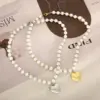 Wholesale Fashion Heart Shape Titanium Steel Beaded Pearl Plating Bracelets Necklace