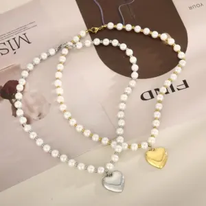 Wholesale Fashion Heart Shape Titanium Steel Beaded Pearl Plating Bracelets Necklace