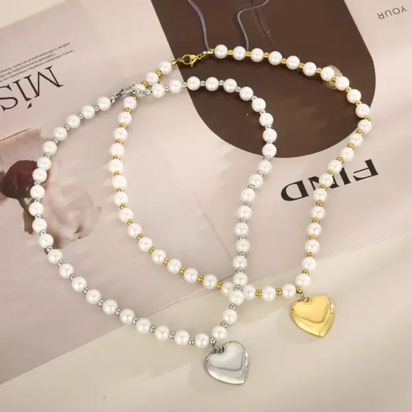 Wholesale Fashion Heart Shape Titanium Steel Beaded Pearl Plating Bracelets Necklace