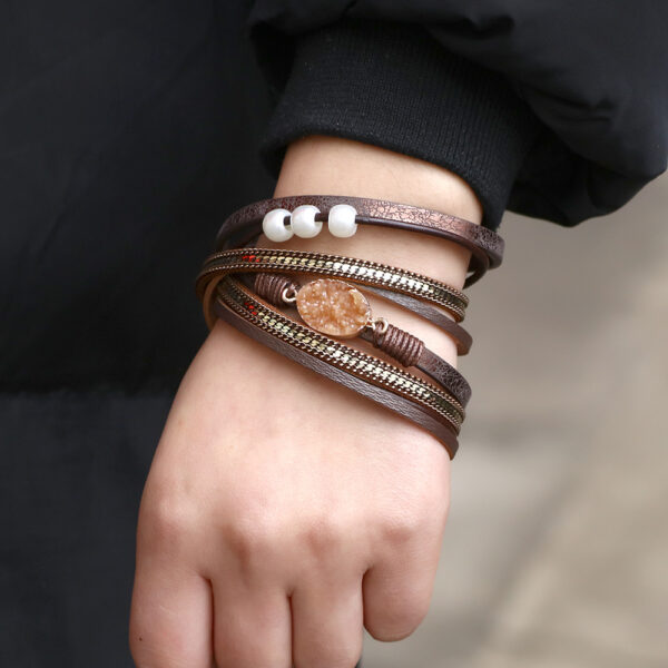 Wholesale Leather magnetic clasp multi-layer bracelet