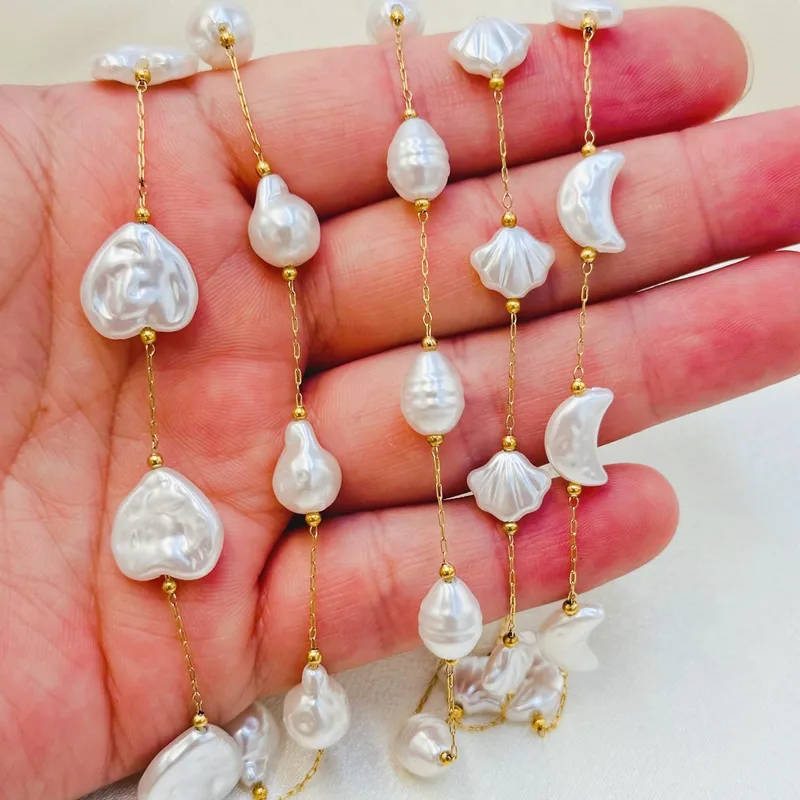 Wholesale Jewelry Casual Marine Style Geometric 304 Stainless Steel Imitation Pearl Stainless Steel Necklaces