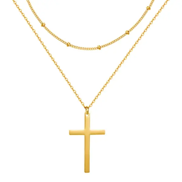 Wholesale 304 Stainless Steel Casual Simple Style Cross Double Layer Necklaces Pendant Necklace