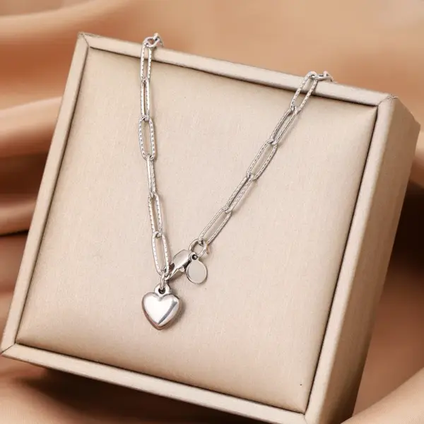 Wholesale Jewelry Romantic Heart Shape 304 Stainless Steel 18K Gold Plated Handmade Pendant Necklace