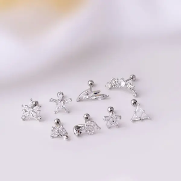 316L Stainless Steel Copper Zircon Ear Cartilage Rings & Studs Flower Waterproof Non Tarnish Surgical Steel Women'S
