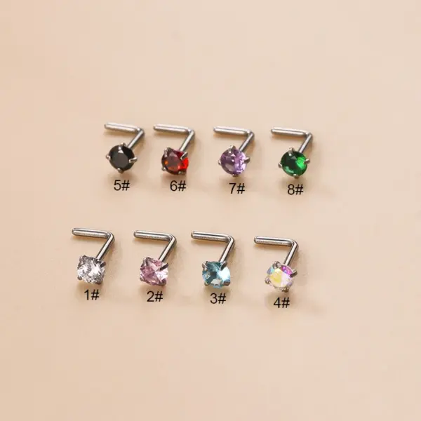 1 Piece 316L Stainless Steel Zircon Nose Rings & Studs Geometric Waterproof Non Tarnish Surgical Steel