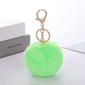 Green / Rabbit fur ball keychain