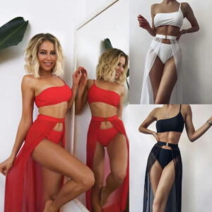 Wholesale 2021 Swimsuit New Sexy Backless Bikini Three-Piece Set European and American Lace-Up Bikini Ready-Made Split