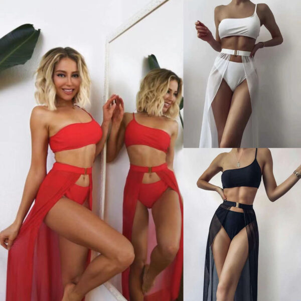 Wholesale 2021 Swimsuit New Sexy Backless Bikini Three-Piece Set European and American Lace-Up Bikini Ready-Made Split